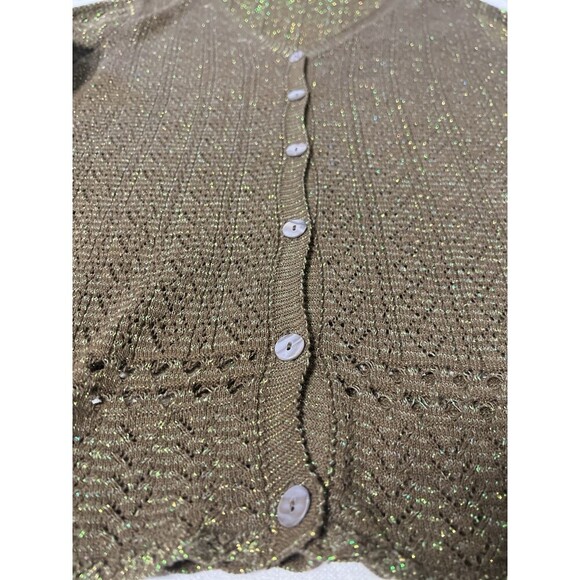 CP Shades Pointelle Knit Cardigan Brown Lurex Metallic Threading Cotton Women M - Picture 5 of 11
